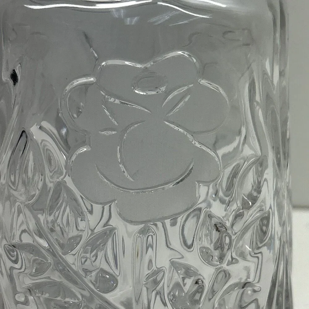 1970s Clear Crystal‎ Etched Rose Glass Liquor Decanter Barware Glassware